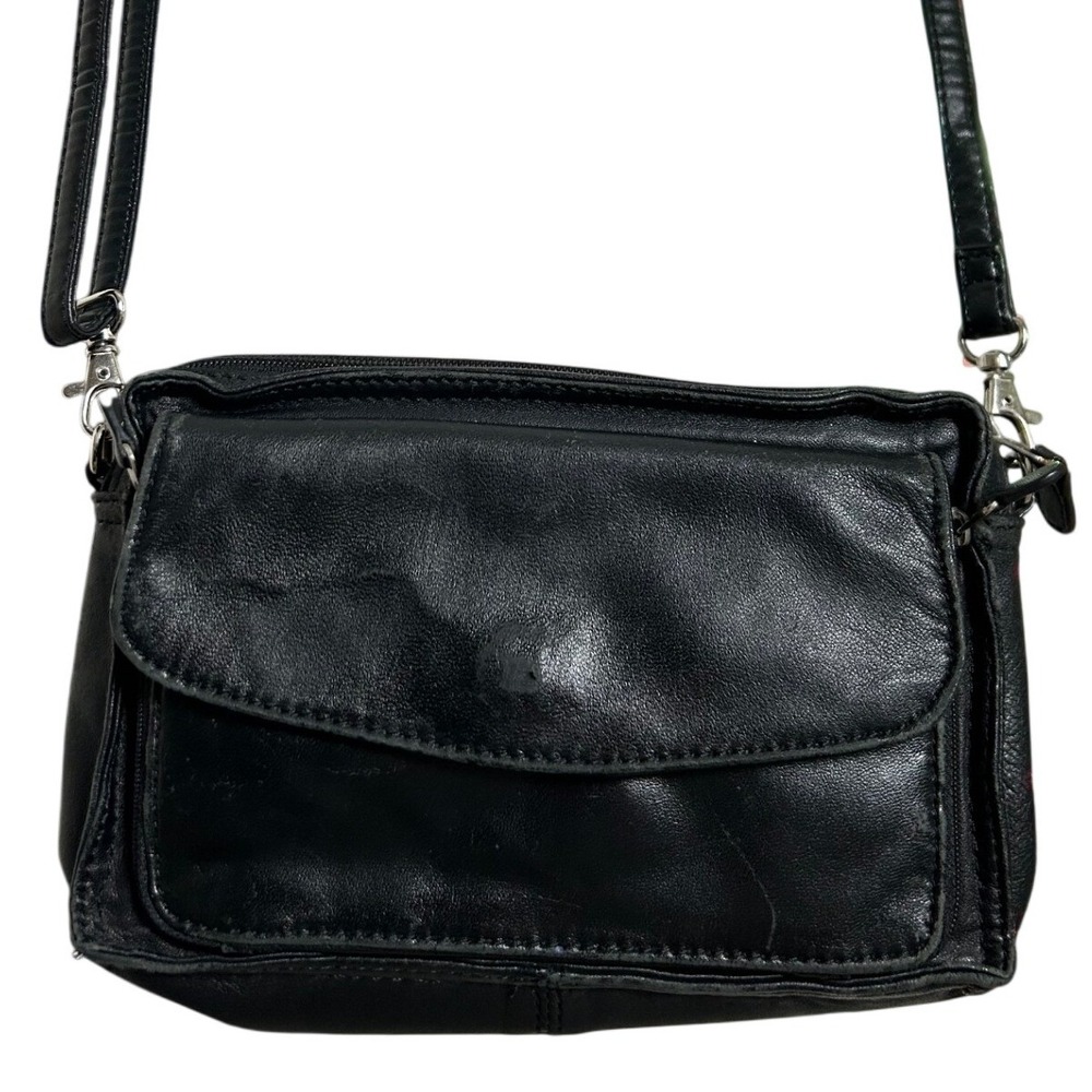 VTG Wilsons Leather Black Crossbody Bag Multi Pocket Wallet Organizer Purse